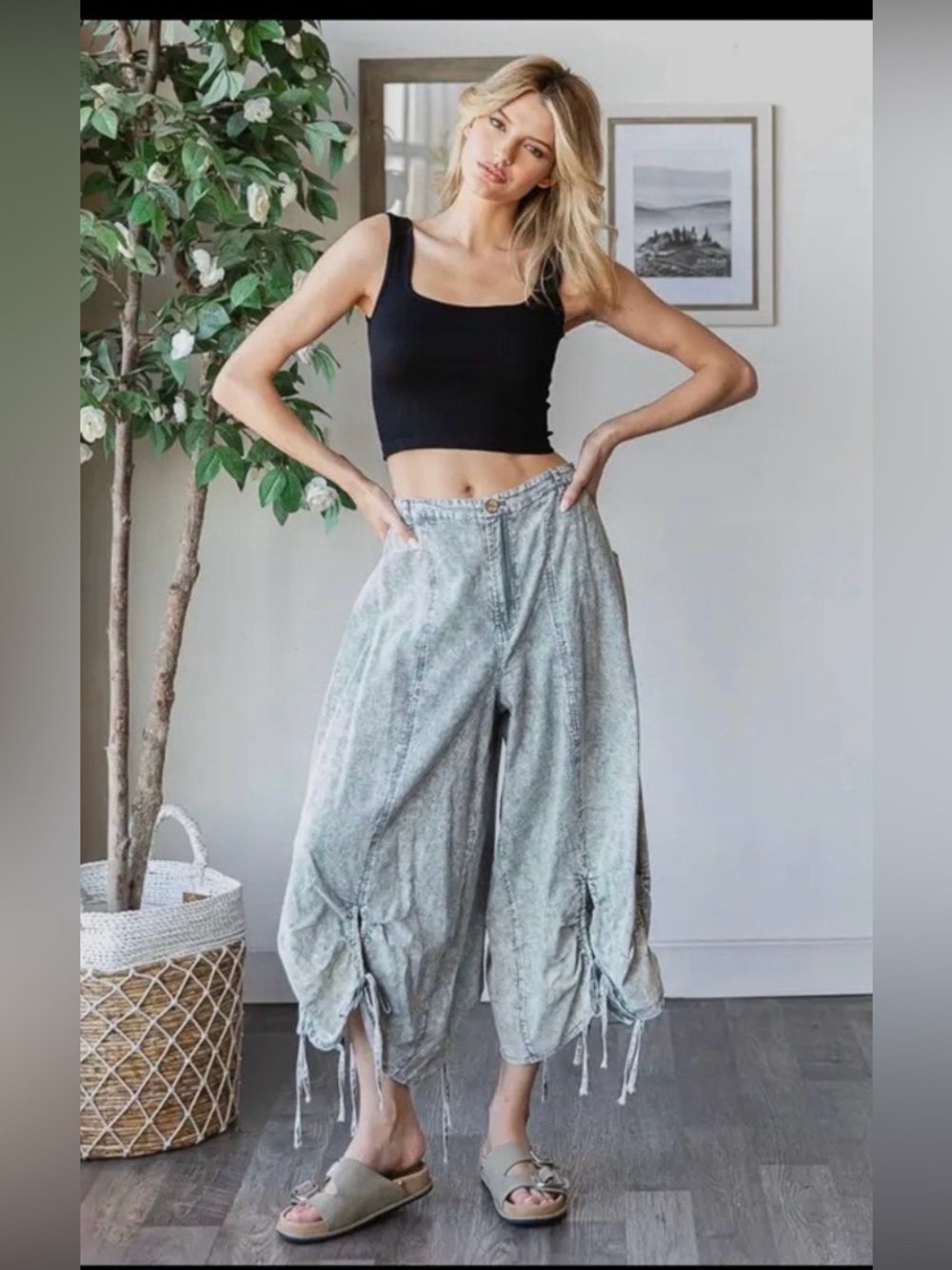 Oli & Hali Wide Leg Cinch Pants in Washed Slate-NWT SIZE L